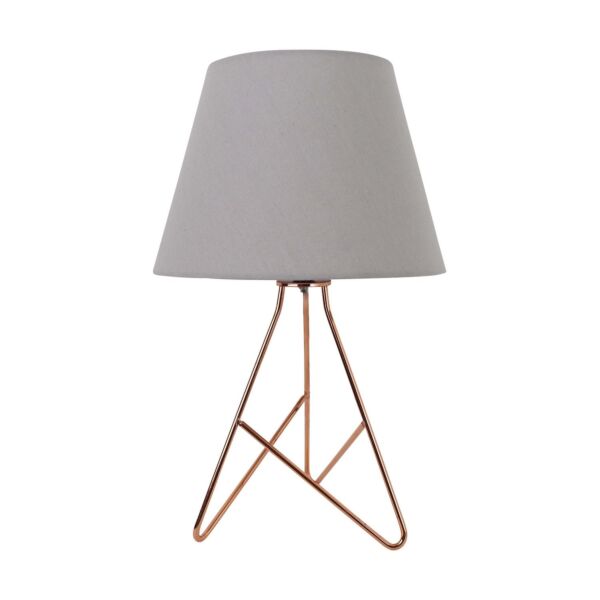 Tripod - Copper 42cm Table Lamp With Grey Fabric Shade