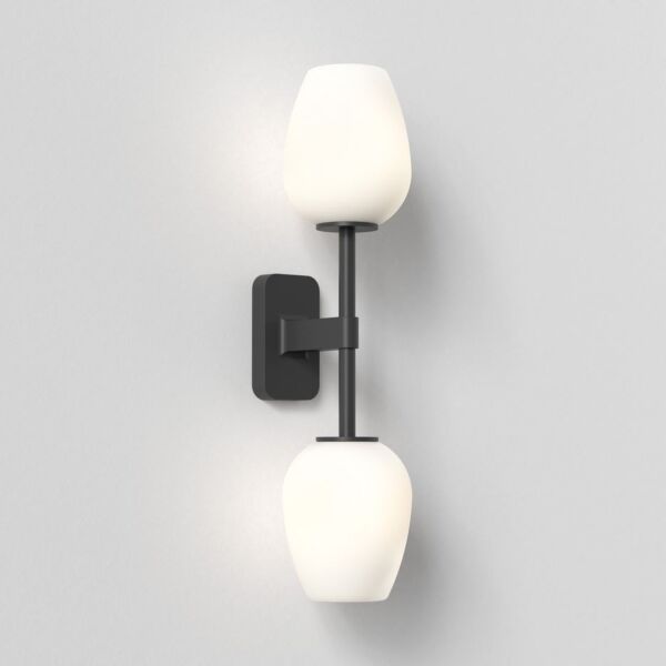 Astro Lighting - Tacoma Twin 1429005 & 5036007 - IP44 Matt Black Wall Light with Opal Tulip Glass Shades