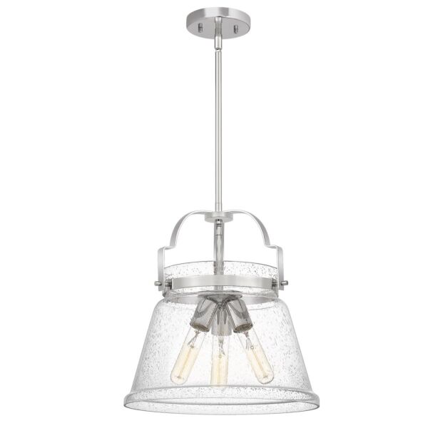 Quintiesse - Wimberley - QN-WIMBERLEY-P-PC - Distressed Brass Clear Seeded Glass 3 Light Ceiling Pendant Light