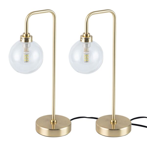 Set of 2 Toner - Satin Brass with Clear Glass Globe Table Lamps