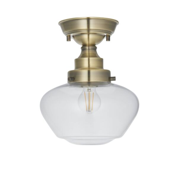 Clarence - Antique Brass and Clear Glass Semi flush