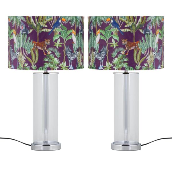 Set of 2 Aura - Chrome Table Lamps with Safari Velvet Shades