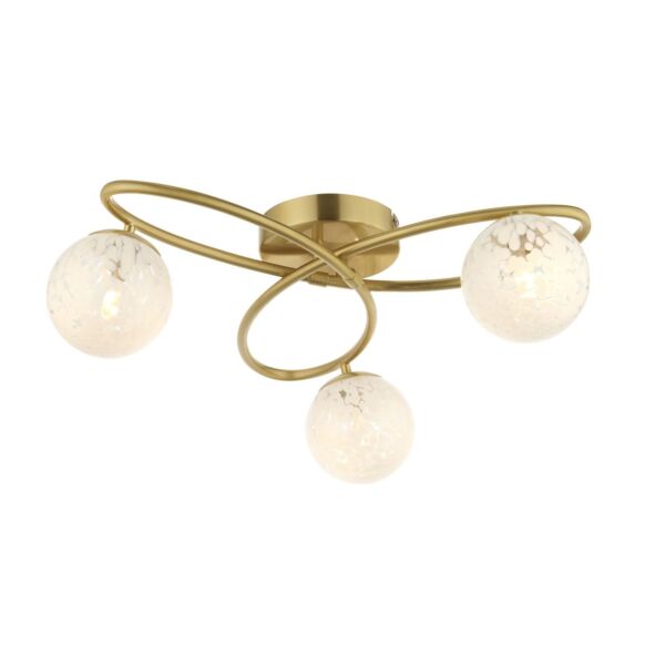 Endon Lighting - Quay - 97231 - Satin Brass White Glass 3 Light Flush Ceiling Light