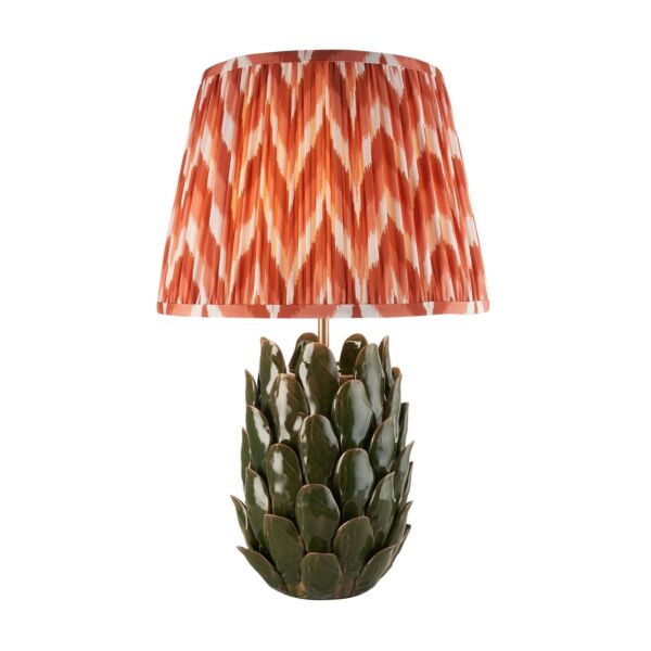 Endon Lighting - Layered Leaf & Zigzag 35cm - 116449 - Olive Green Aged Brass Orange Ceramic Table Lamp With Shade