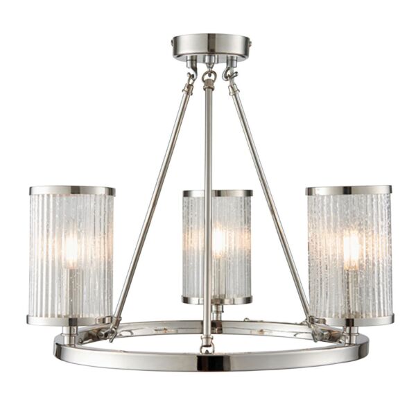 Endon Lighting - Easton - 76261 - Nickel Clear Bubbled Glass 3 Light Flush Ceiling Light