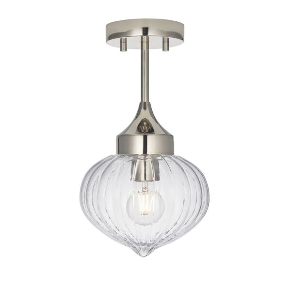 Endon Lighting - Addington - 96169 - Nickel Clear Ribbed Glass Flush Ceiling Light