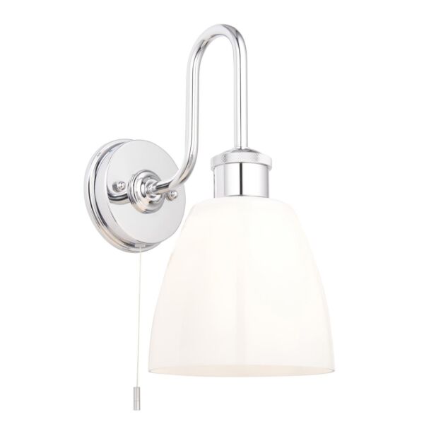 Horner - Chrome & Opal Glass IP44 Pull Cord Bathroom Wall Light