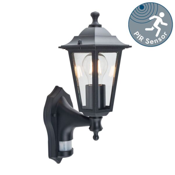 Eversham - Black Six Sided Lantern Motion Sensor Outdoor Light