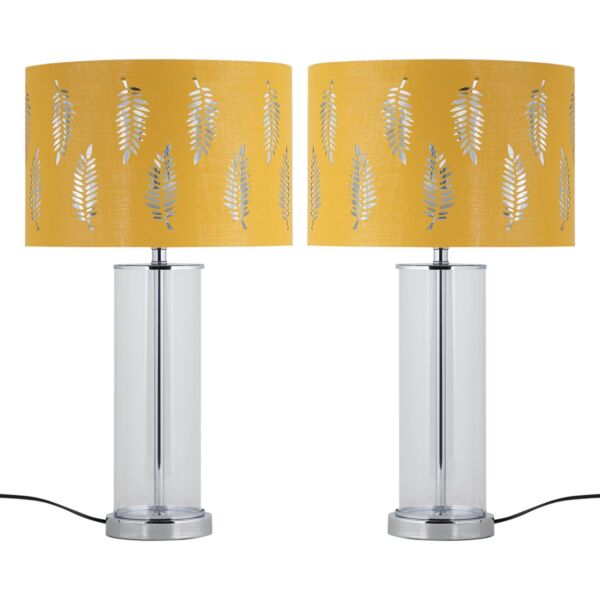 Set of 2 Aura - Chrome Table Lamps with Ochre Fern Cut Out Shades