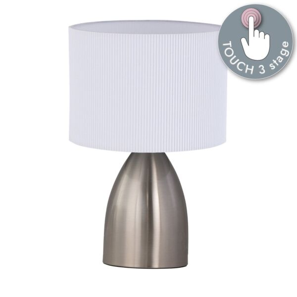 Valentina - Brushed Chrome Touch Lamp with White Pleated Shade