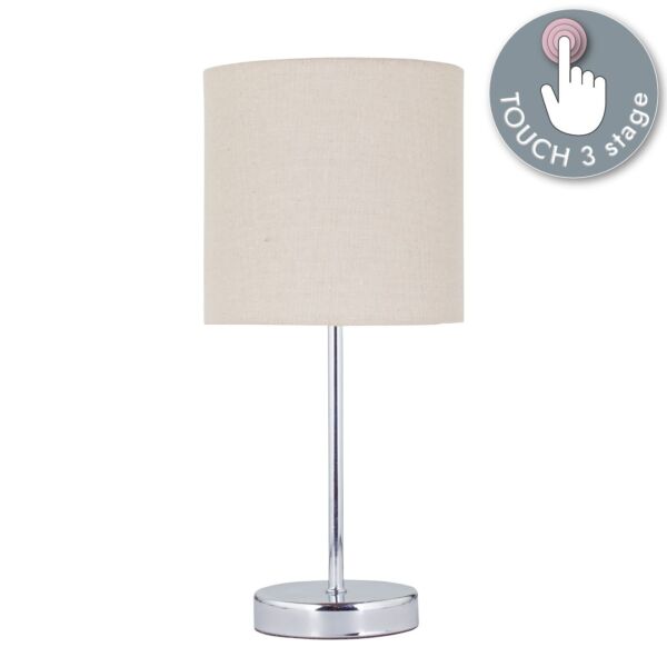 Chrome Touch Operated Table Lamp with Natural Linen Shade