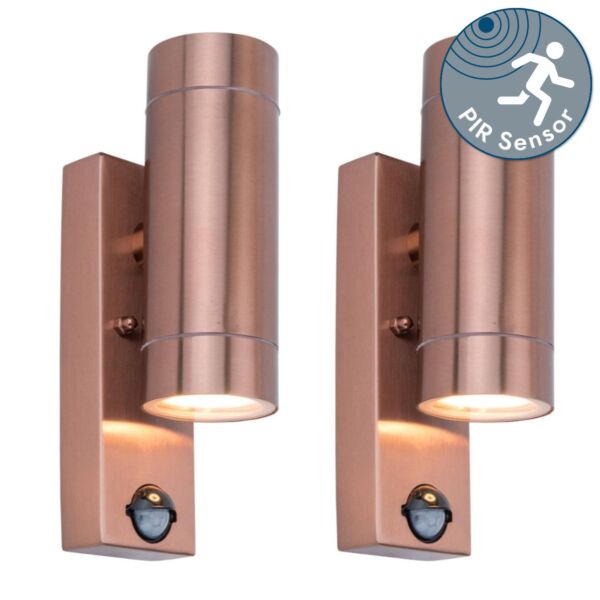 Set of 2 Rado - Copper Clear Glass 2 Light IP44 Outdoor Sensor Wall Lights