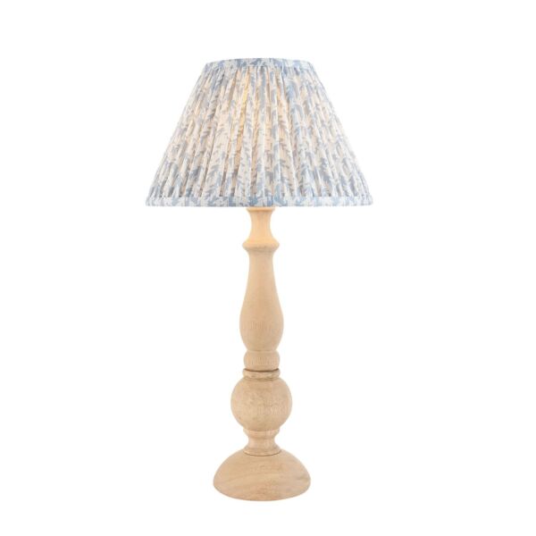 Endon Lighting - Hidcote & Leaf 30cm - 114749 - Natural Wood Aged Brass Blue Table Lamp With Shade