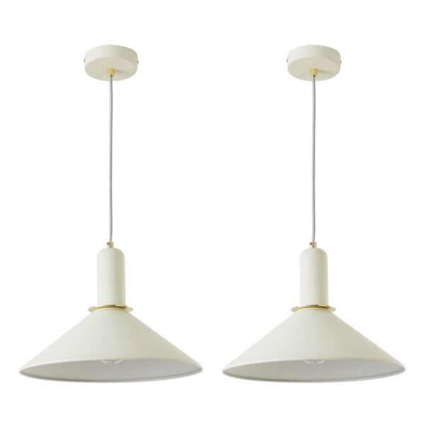 Set of 2 Corben - Matt White Ceiling Pendants with Brushed Gold Detail