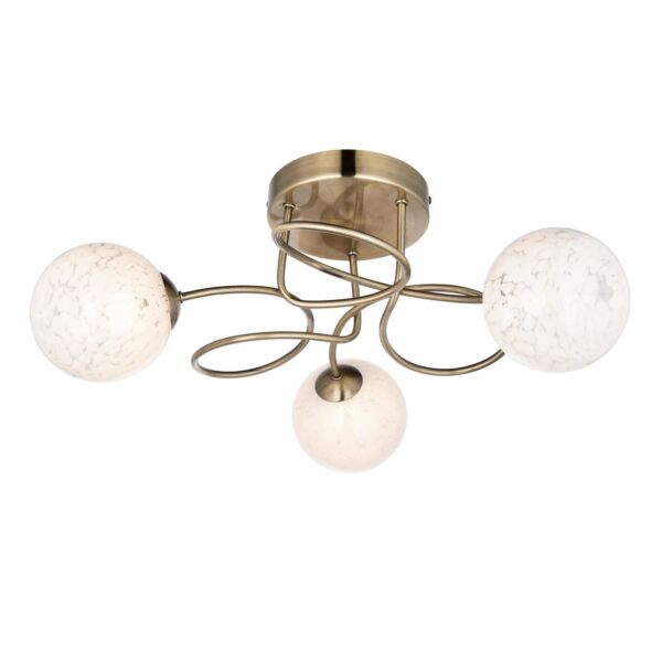 Endon Lighting - Podium - 97647 - Antique Brass White Glass 3 Light Flush Ceiling Light