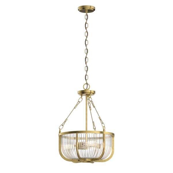 Quintiesse - Roux - QN-ROUX3-NBR - Natural Brass Clear Ribbed Glass 3 Light Ceiling Pendant Light