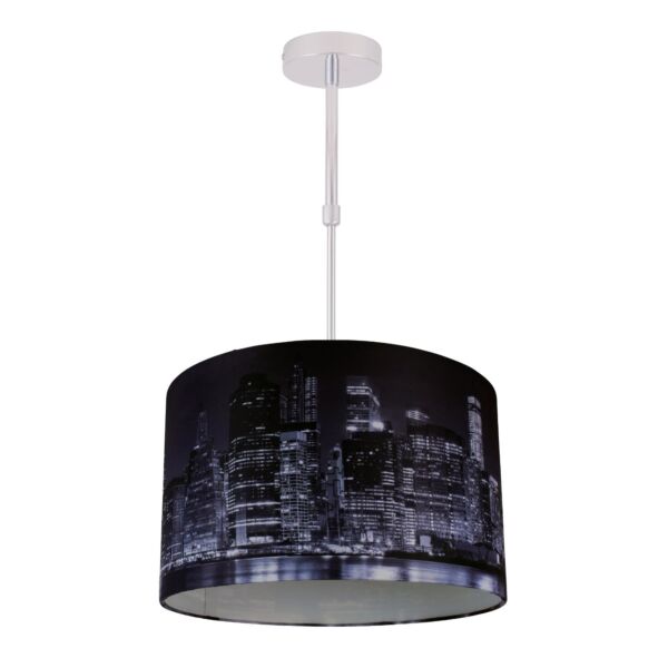 Digitally Printed Shade with New York City Skyline 320mm Diameter Adjustable Flush