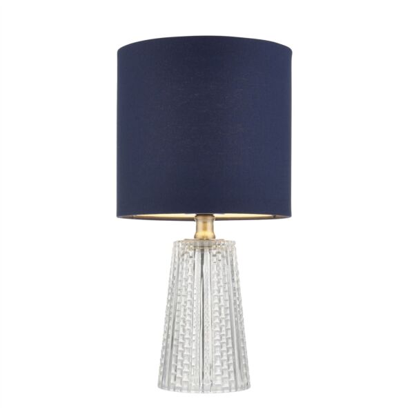 Jewel - 37cm Glass Table Light with Navy Blue Linen Shade