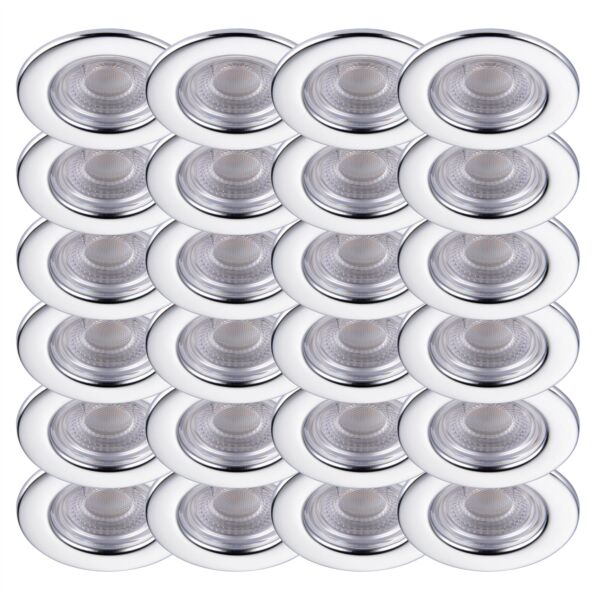 Set of 24 Polished Chrome Fire Rated 6W LED 4000K Recessed Downlights