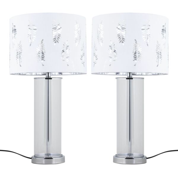 Set of 2 Aura - Chrome Table Lamps with White Fern Cut Out Shades