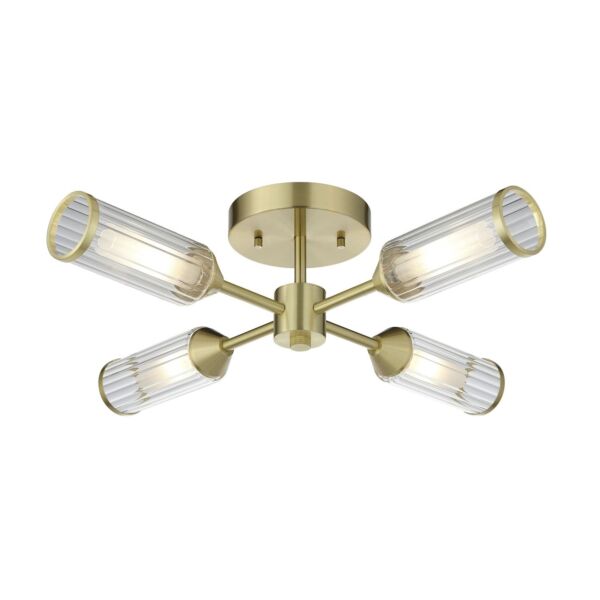 Westchester - Satin Brass Clear Frosted Glass 4 Light Flush Ceiling Light