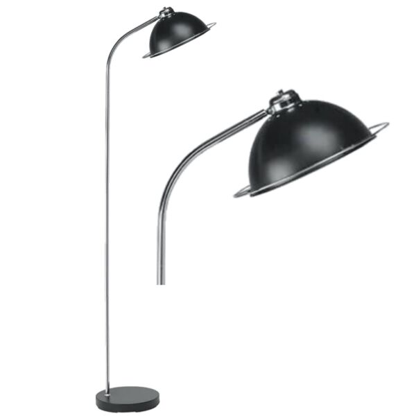 Bauhaus - Black Dome Floor Lamp with Chrome Detail