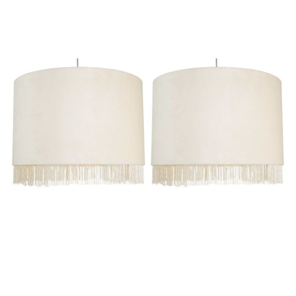 Set of 2 Fringed - Off White 38cm Fringed Velvet Pendant Shades