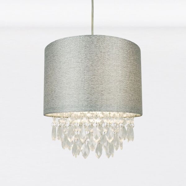 Sparkle Grey Faux Silk Jewelled Easy Fit Light Shade