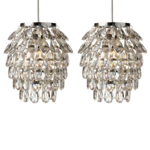 Set of 2 Pineapple - Chrome and Clear Jewelled Pendant Lightshades