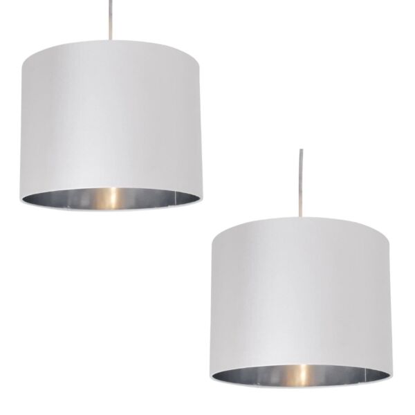 Pair of White Faux Silk 30cm Drum Light Shade with Chrome Inners