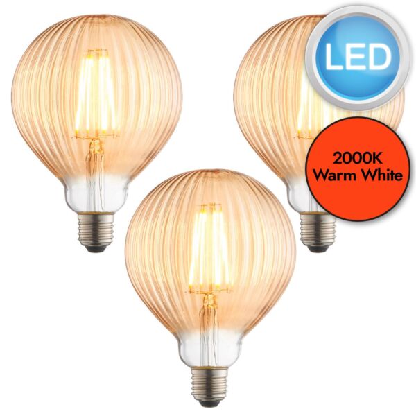 Endon Lighting - Set of 3 Ribb - 80179 - LED E27 ES - Filament Light Bulbs - 125mm dia