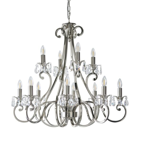 Interiors 1900 - Oksana - UL1P12N - Nickel Clear Crystal Glass 12 Light Chandelier