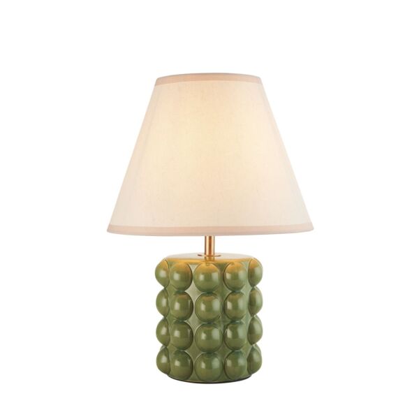 Endon Lighting - Bobble & Ivy 25cm - 116301 - Olive Green Aged Brass Vintage White Ceramic Table Lamp With Shade