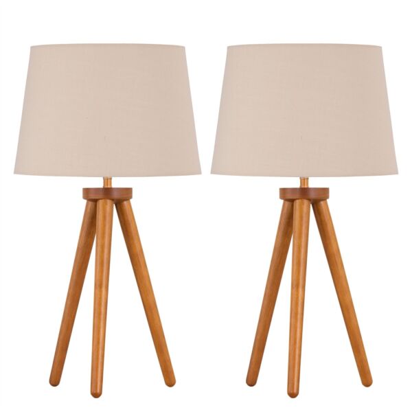 Set of 2 Dark Oak Table Lamp or Bedside Lights with Natural Shades