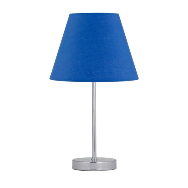 Chrome Stick Table Lamp with Royal Blue Fabric Shade