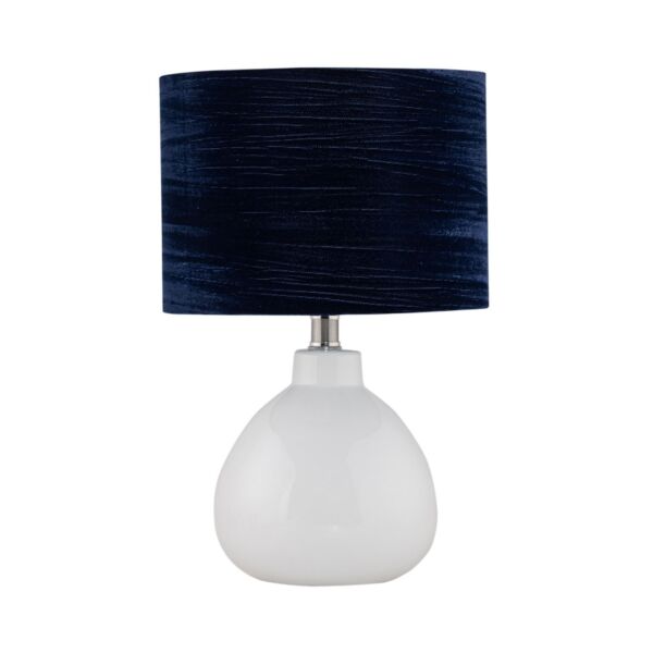 Tuscan - White Ceramic Lamp with Navy Crushed Velvet Shade