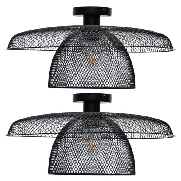 Set of 2 Cassidy - Black Metal Wire Tiered Flush Ceiling Lights