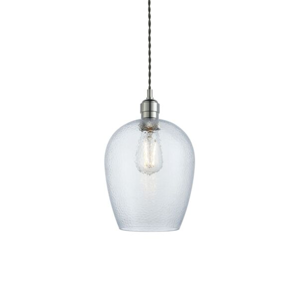 Connaught - Nickel Clear Hammered Glass 21cm Dia Ceiling Pendant Light