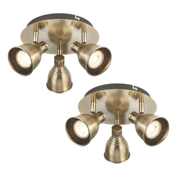 Set of 2 Colson - Antique Brass 3 Way Adjustable Ceiling Spotlights