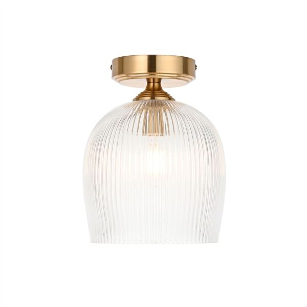 Endon Lighting - Ashcroft - 120623 - Aged Brass Clear Ribbed Glass Flush Ceiling Light