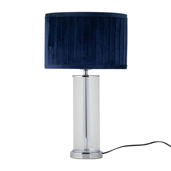 Aura - Chrome Table Lamp with Navy Blue Pleated Velvet Shade