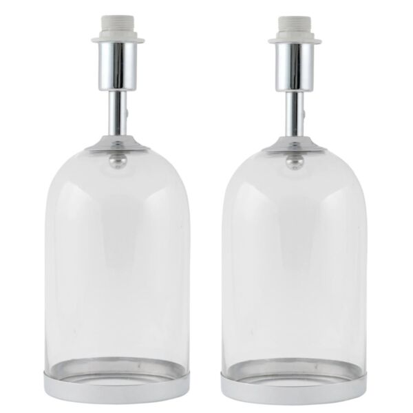 Pair of Chrome and Glass Cloche Design Table Lamp Bases