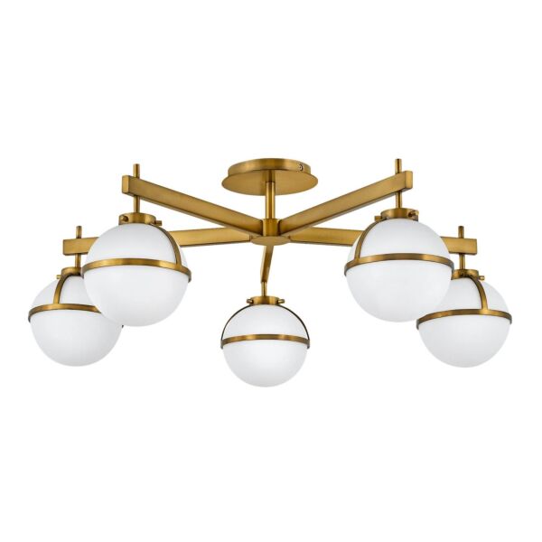 Hinkley Lighting - Hollis - HK-HOLLIS-5-O-HB - Heritage Brass Opal Glass 5 Light IP44 Bathroom Ceiling Light