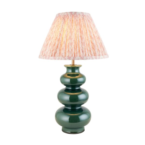 Endon Lighting - Monroe & Leaf 30cm - 116472 - Green Aged Brass Peach Ceramic Table Lamp With Shade