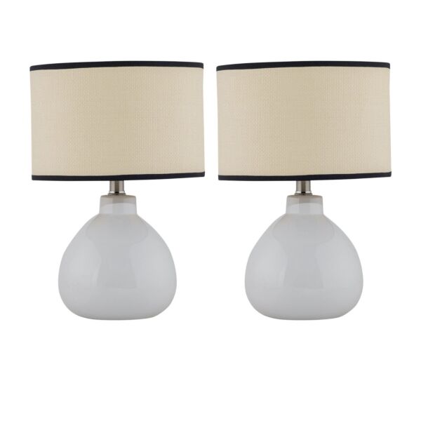 Set of 2 Tuscan - White Ceramic Lamps with Natural Rattan Shade