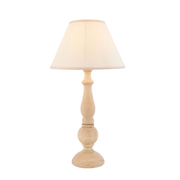 Endon Lighting - Hidcote & Ivy 30cm - 114758 - Natural Wood Aged Brass Vintage White Table Lamp With Shade