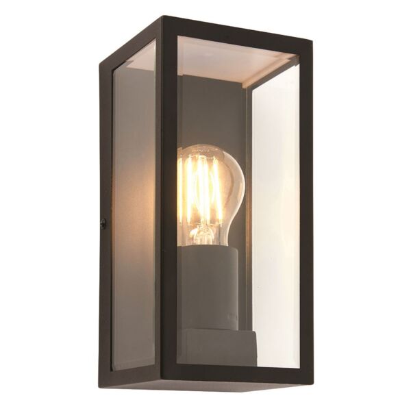 Endon Lighting - Oxford - 80600 - Black Clear Glass IP44 Outdoor Half Lantern Wall Light