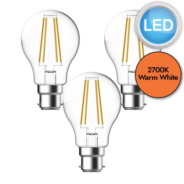 3 x 6.8W LED B22 Filament Light Bulbs - Warm White