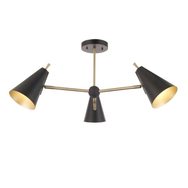 Cardenas - Antique Brass Black 3 Light Flush Ceiling Light