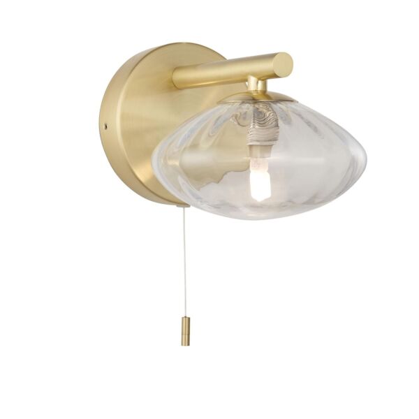 Doge - Brass & Clear Glass IP44 Pull Cord Bathroom Wall Light